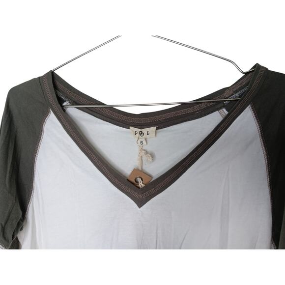 New POL Colorblock V-Neck Soft Stretch Tee Oversized White Short Sleeve Small - Picture 7 of 16